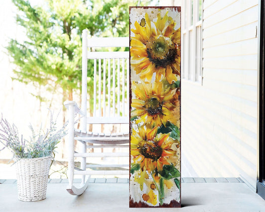 36-inch Summer Oil Sunflower Porch Sign | Rustic Farmhouse Decor for Door, Wall, Outdoor Entryway Foyer Decoative | UV Protected & Sealed