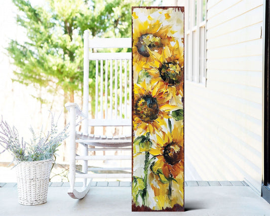 36-inch Summer Oil Sunflower Wooden Porch Sign | Rustic Farmhouse Decor for Door, Wall, Outdoor Entryway Foyer | UV Protected & Sealed