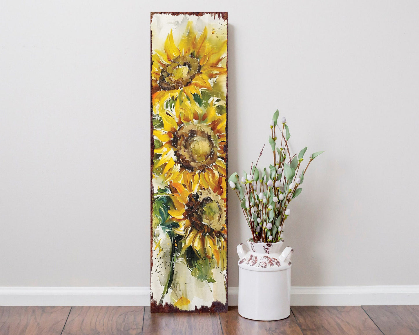 36-inch Summer Oil Sunflower Wooden Porch Sign | Rustic Farmhouse Decor for Door, Mantel, Outdoor Entryway Foyer | UV Protected & Sealed