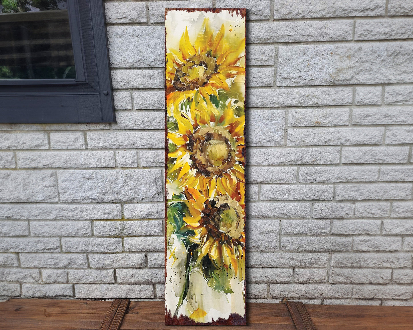 36-inch Summer Oil Sunflower Wooden Porch Sign | Rustic Farmhouse Decor for Door, Mantel, Outdoor Entryway Foyer | UV Protected & Sealed