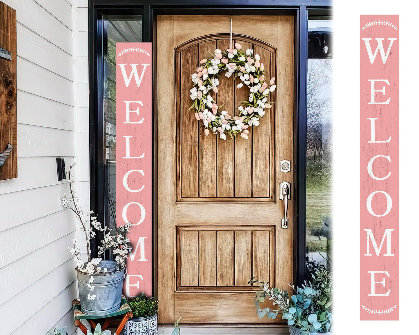 72in Pink Outdoor Welcome Sign | Rustic Tall Welcome Sign | Front Door, Wall, Entryway Decor | Foldable and Portable | UV Protected & Sealed