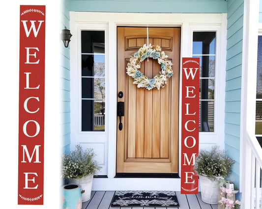 72in Red Outdoor Welcome Sign | Rustic Sign | Front Door, Entryway Decor | Foldable, Portable | UV Protected & Sealed