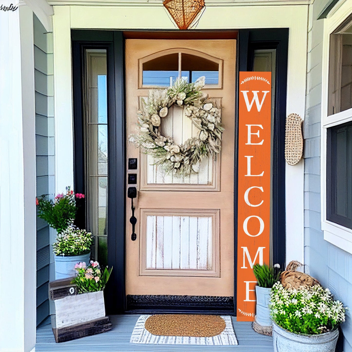 72in Orange Outdoor Welcome Sign | Rustic Sign | Front Door, Entryway Decor | Foldable, Portable | UV Protected & Sealed