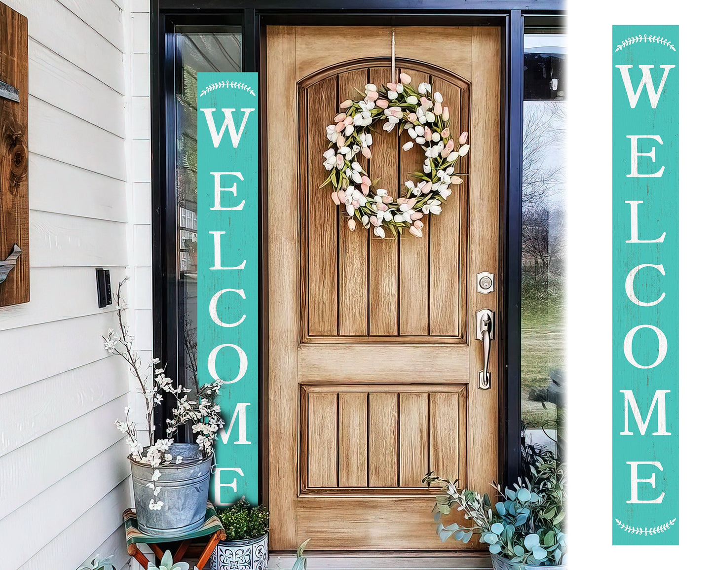 72-inch Blue Turquoise Outdoor Welcome Sign | Rustic Front Door Sign | Foldable and Portable | UV Protected and Sealed