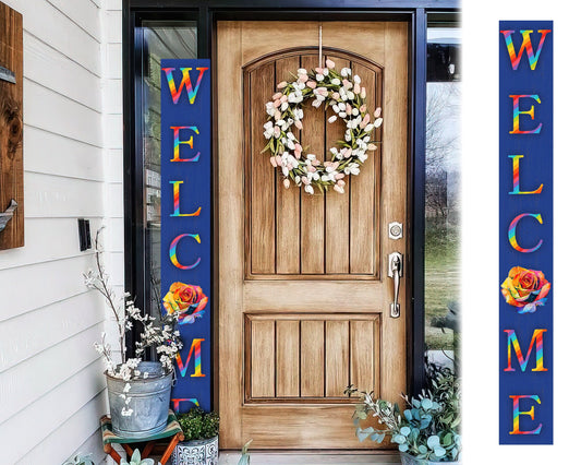 72-inch Pride LGBT Blue Outdoor Welcome Sign | Rustic Front Door Sign | Foldable and Portable | UV Protected and Sealed