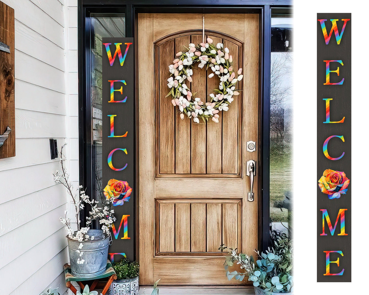 72-inch Pride LGBT Dark Gray Outdoor Welcome Sign | Rustic Front Door Sign | Foldable and Portable | UV Protected and Sealed