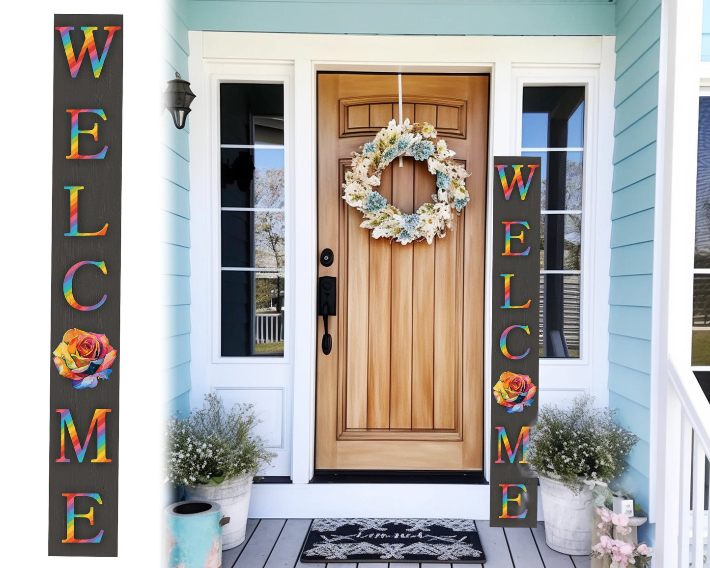 72-inch Pride LGBT Dark Gray Outdoor Welcome Sign | Rustic Front Door Sign | Foldable and Portable | UV Protected and Sealed