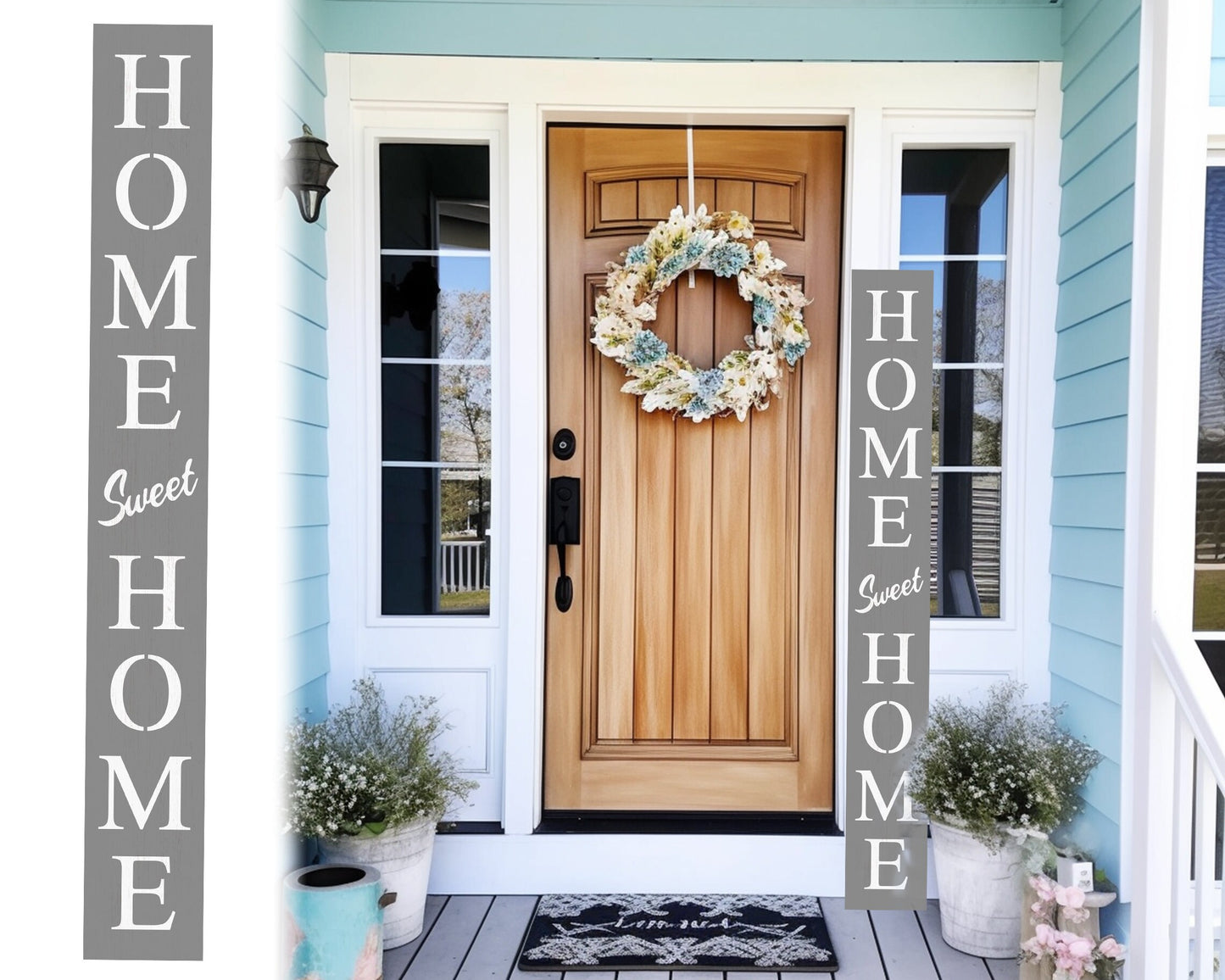 72in Gray Home Sweet Home Sign | Rustic Wood Front Door Decor | Farmhouse Porch Sign Decorations | Patio Decor | Wooden Decor