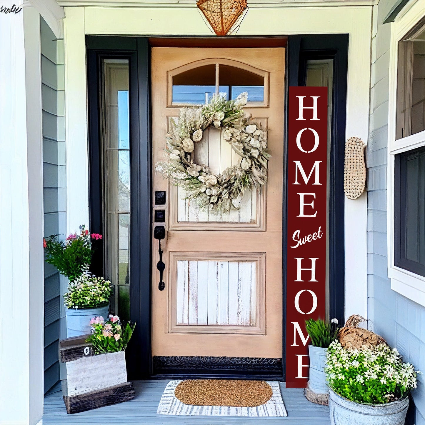 72in Burgundy Home Sweet Home Sign | Rustic Wood Front Door Decor | Farmhouse Porch Sign Decorations | Patio Decor | Wooden Decor