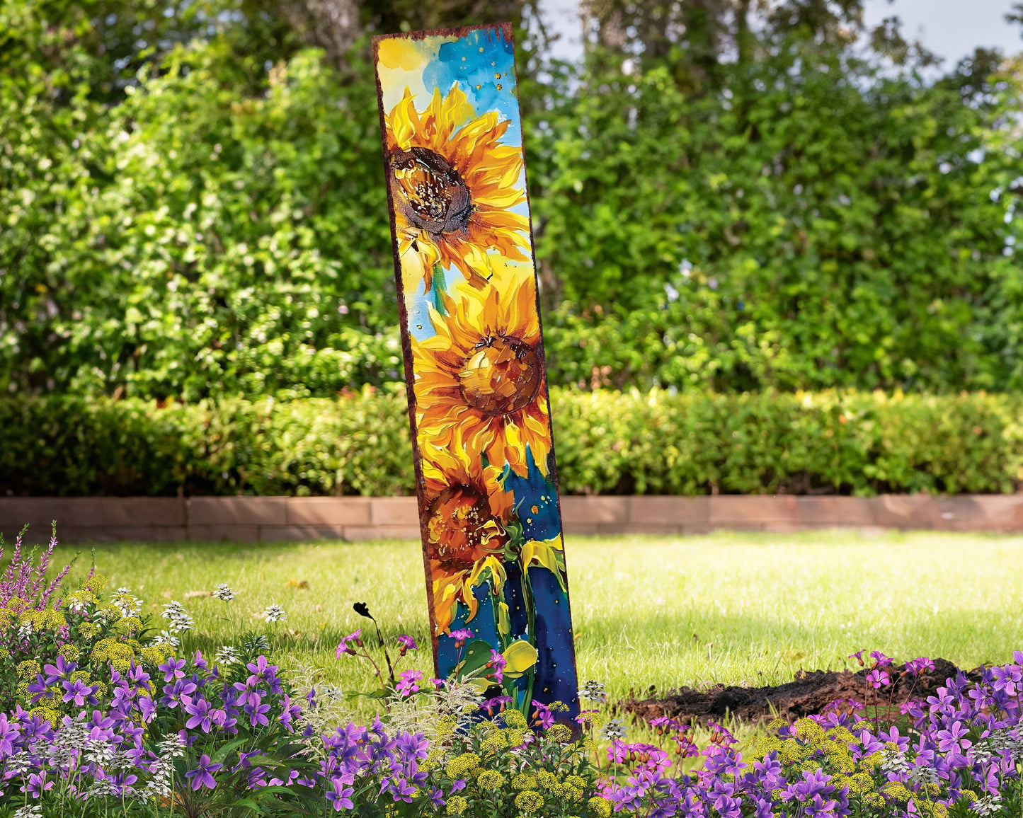 42in Summer Garden Stake - Oil Paint Style Sunflower Decor - Ideal for Outdoor, Yard, and Garden Decorations