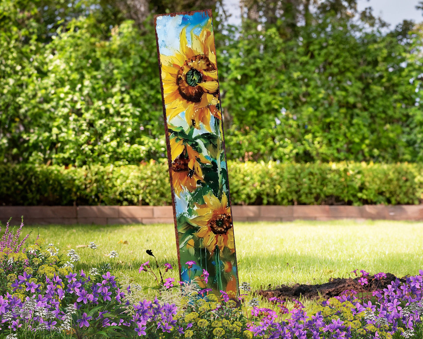 42in Summer Garden Stake - Oil Paint Style Sunflower Decor - Ideal for Outdoor, Yard, and Garden Decor