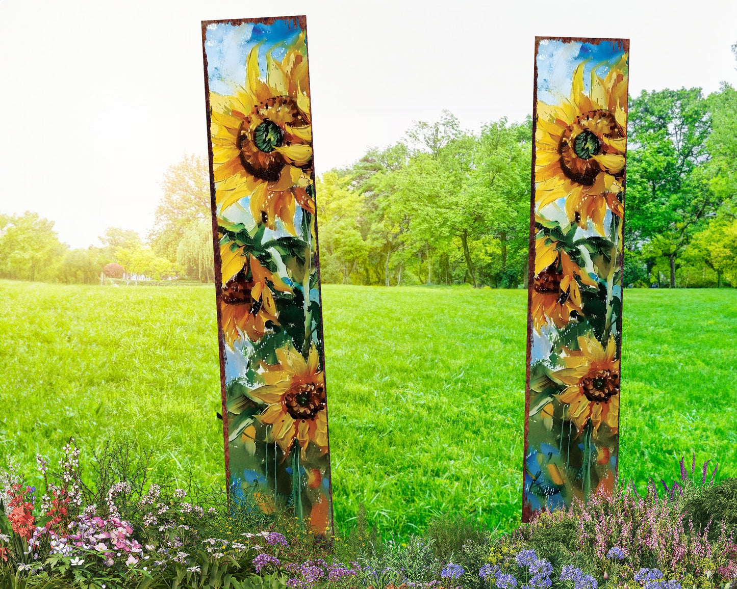 42in Summer Garden Stake - Oil Paint Style Sunflower Decor - Ideal for Outdoor, Yard, and Garden Decor