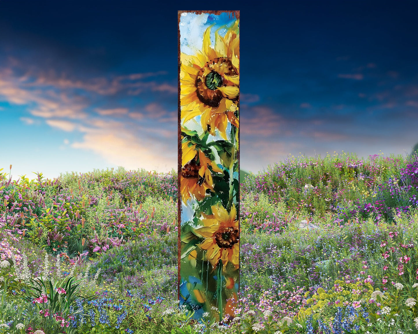 42in Summer Garden Stake - Oil Paint Style Sunflower Decor - Ideal for Outdoor, Yard, and Garden Decor