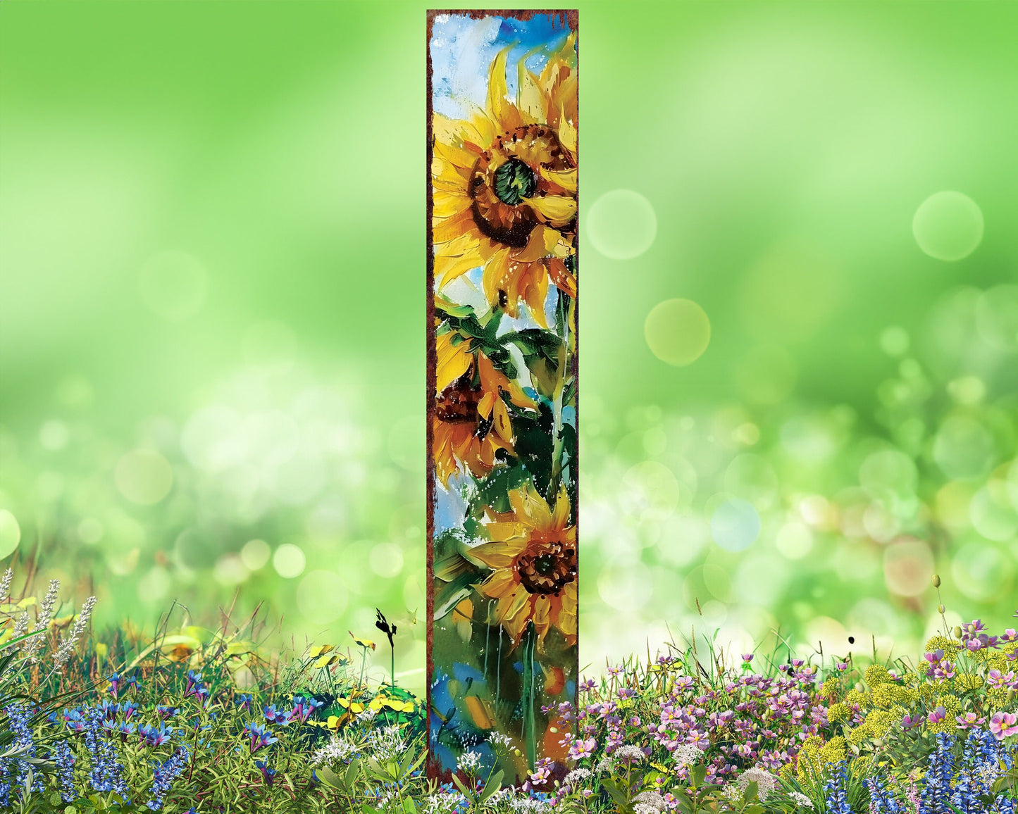 42in Summer Garden Stake - Oil Paint Style Sunflower Decor - Ideal for Outdoor, Yard, and Garden Decor