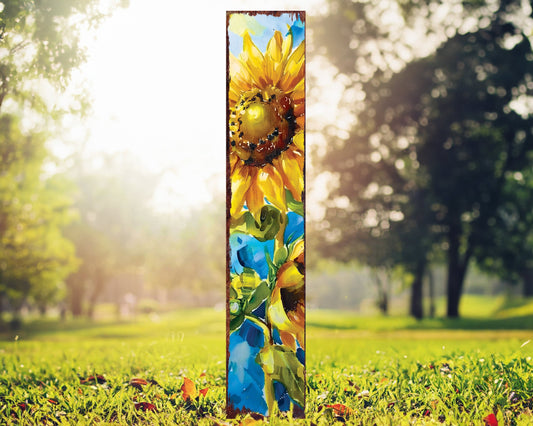 42in Summer Garden Stake | Oil Paint Style Sunflower Decor - Ideal for Outdoor, Yard, and Garden Decor