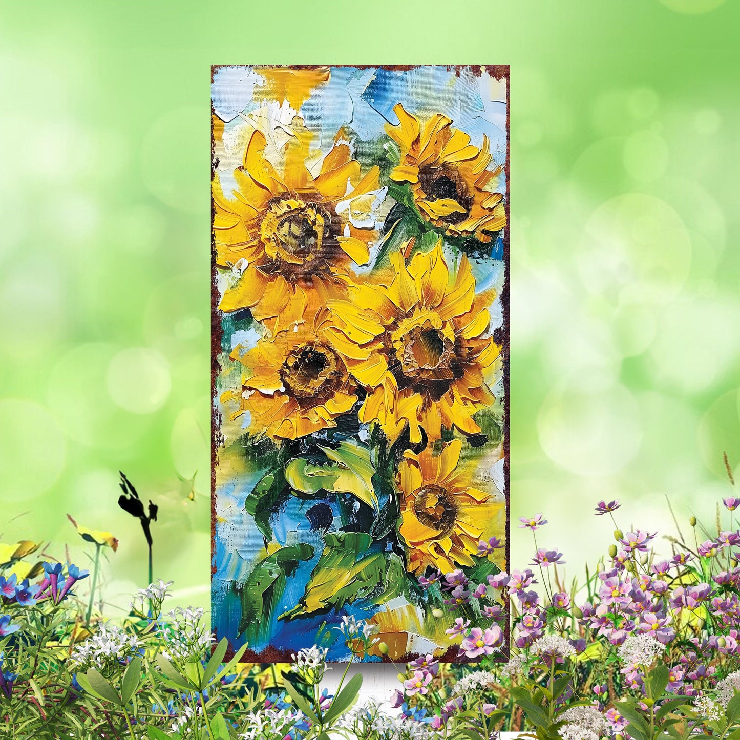 30in Summer Garden Stake - Oil Paint Style Sunflower Decor - Made in USA - Ideal for Outdoor, Yard, and Garden Decorations