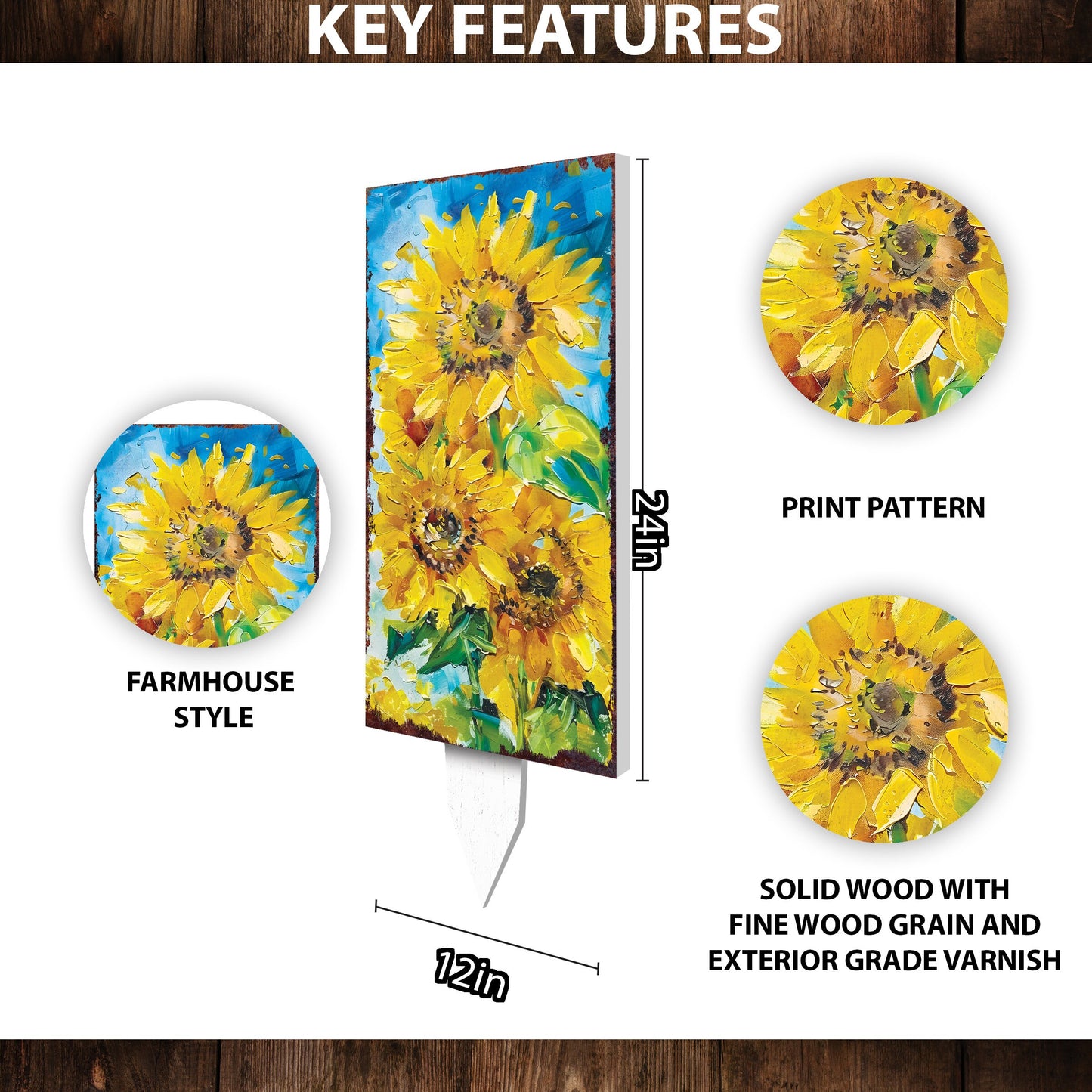 30in Summer Garden Stake | Oil Paint Style Sunflower Decor | Perfect for Outdoor Decor, Yard Art, and Garden Decorations