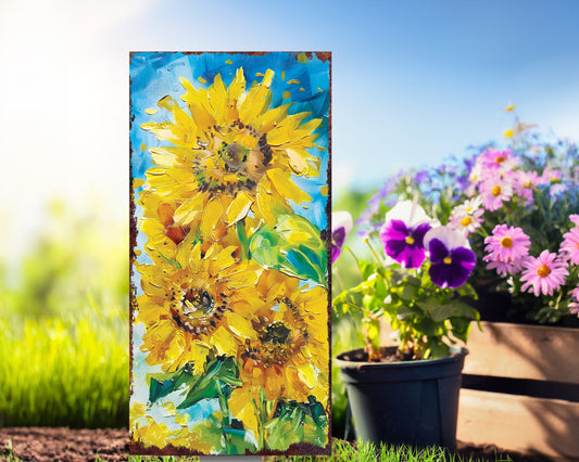 30in Summer Garden Stake | Oil Paint Style Sunflower Decor | Perfect for Outdoor Decor, Yard Art, and Garden Decorations