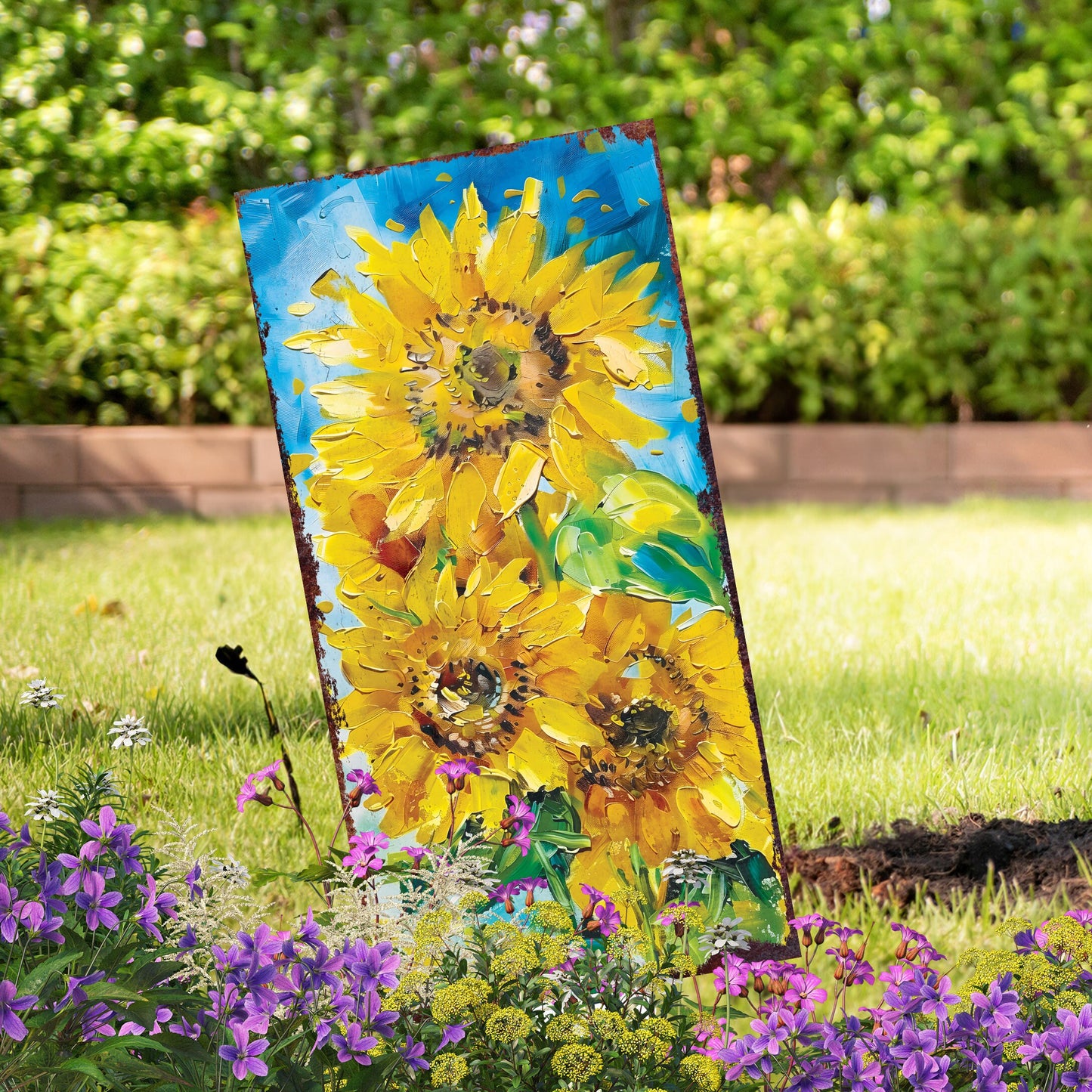 30in Summer Garden Stake | Oil Paint Style Sunflower Decor | Perfect for Outdoor Decor, Yard Art, and Garden Decorations