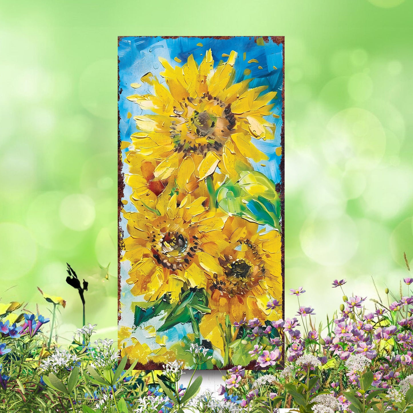 30in Summer Garden Stake | Oil Paint Style Sunflower Decor | Perfect for Outdoor Decor, Yard Art, and Garden Decorations