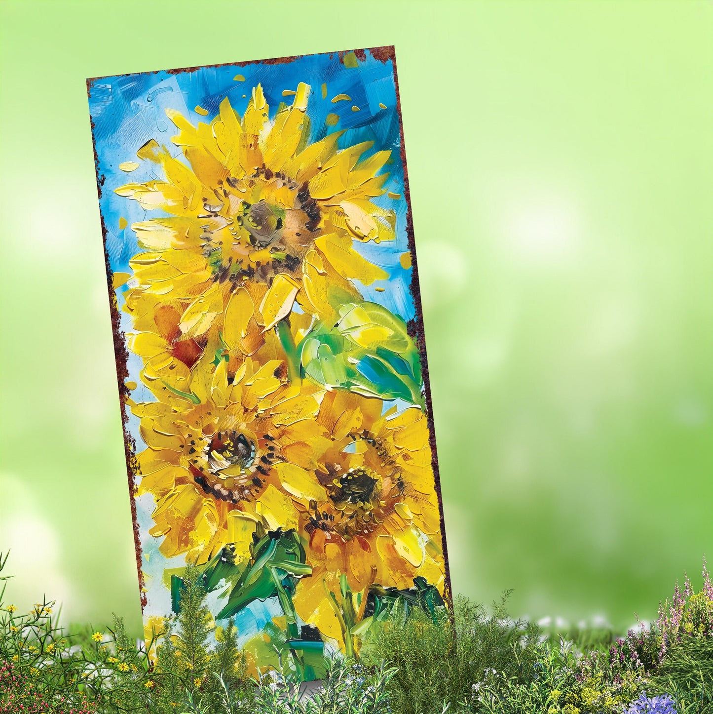 30in Summer Garden Stake | Oil Paint Style Sunflower Decor | Perfect for Outdoor Decor, Yard Art, and Garden Decorations