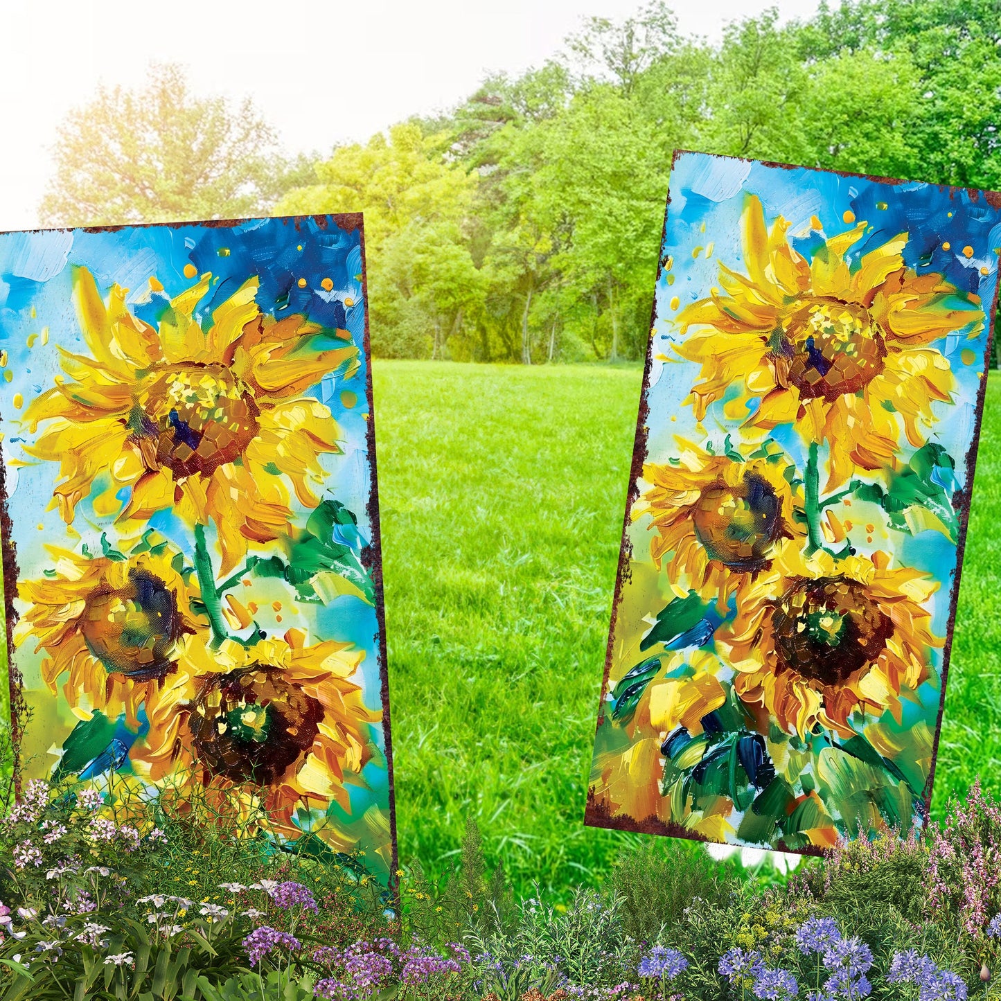 Beautiful 30in Summer Garden Stake | Oil Paint Style Sunflower Decor | Great for Outdoor Decor, Yard Art, and Garden Decorations