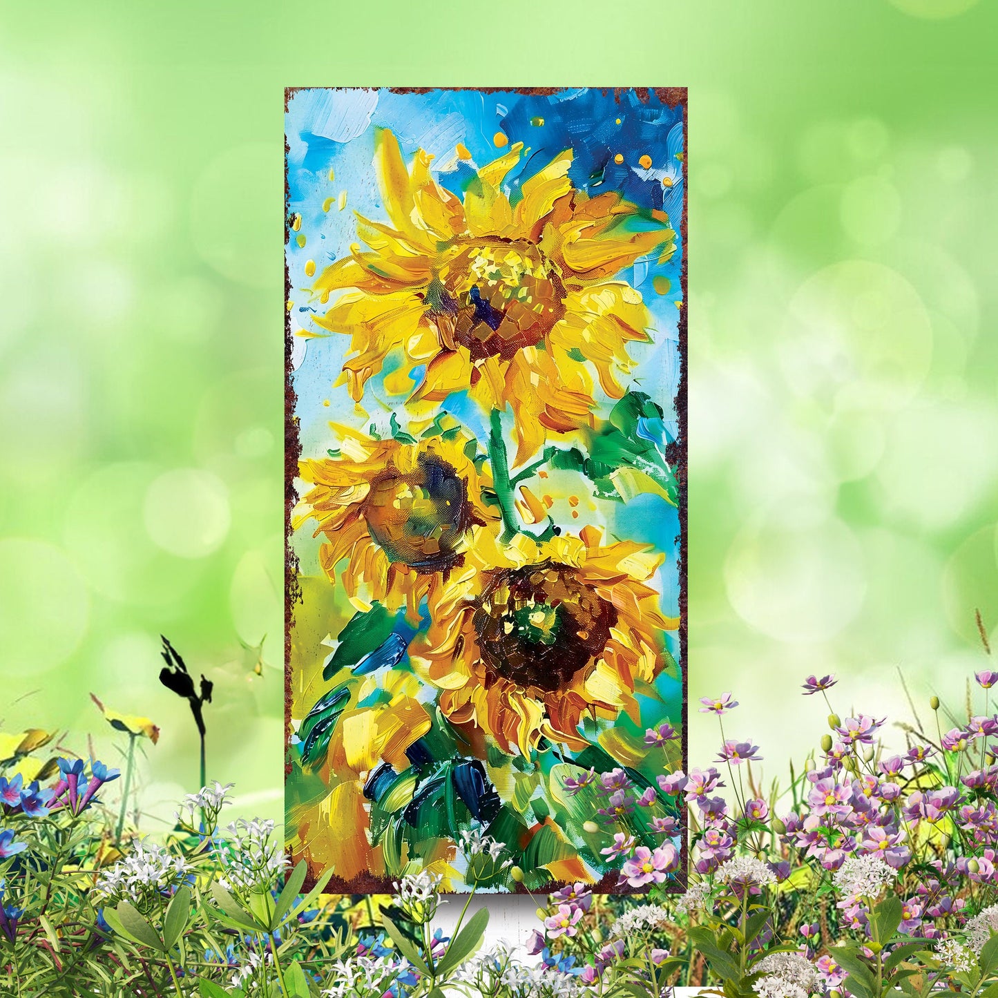 Beautiful 30in Summer Garden Stake | Oil Paint Style Sunflower Decor | Great for Outdoor Decor, Yard Art, and Garden Decorations