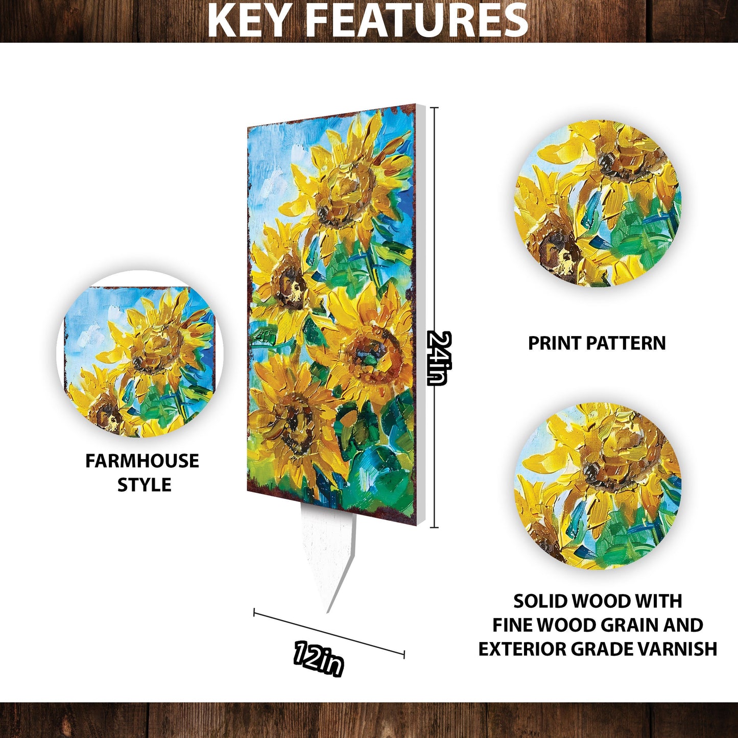 30in Summer Garden Stake - Oil Paint Style Sunflower Decor | Great for Outdoor Decor, Yard Art, and Garden Decorations