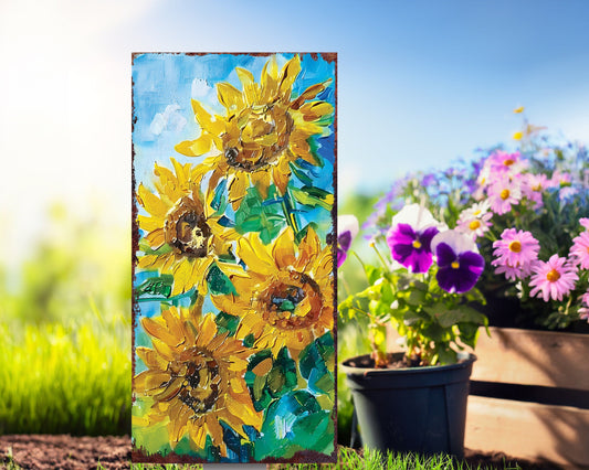 30in Summer Garden Stake - Oil Paint Style Sunflower Decor | Great for Outdoor Decor, Yard Art, and Garden Decorations