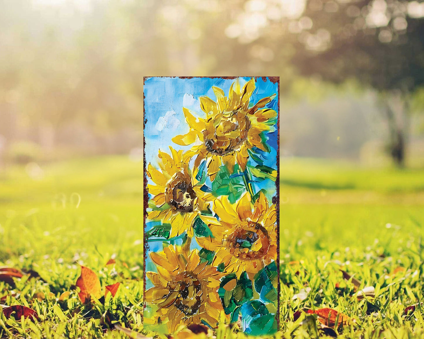 30in Summer Garden Stake - Oil Paint Style Sunflower Decor | Great for Outdoor Decor, Yard Art, and Garden Decorations