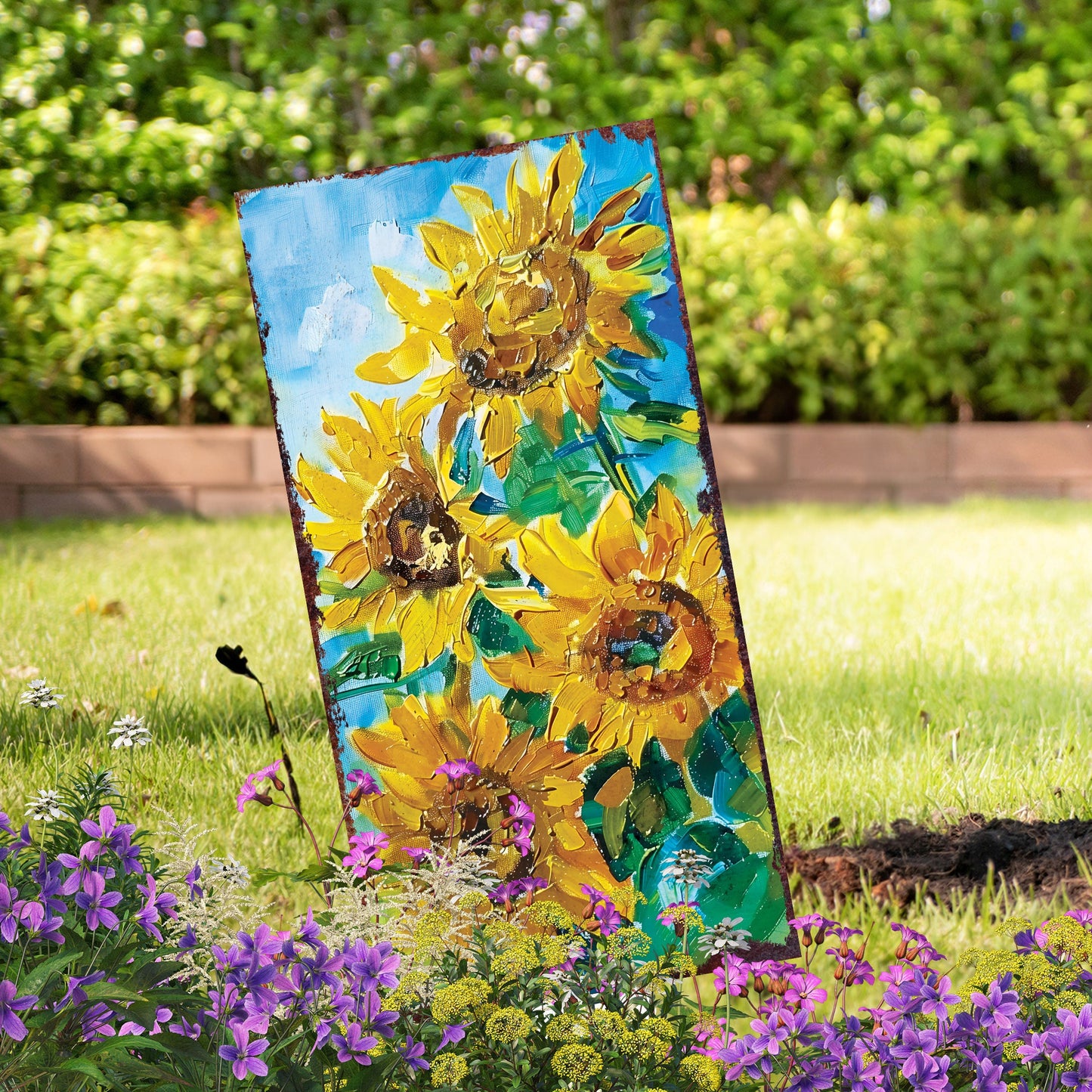 30in Summer Garden Stake - Oil Paint Style Sunflower Decor | Great for Outdoor Decor, Yard Art, and Garden Decorations