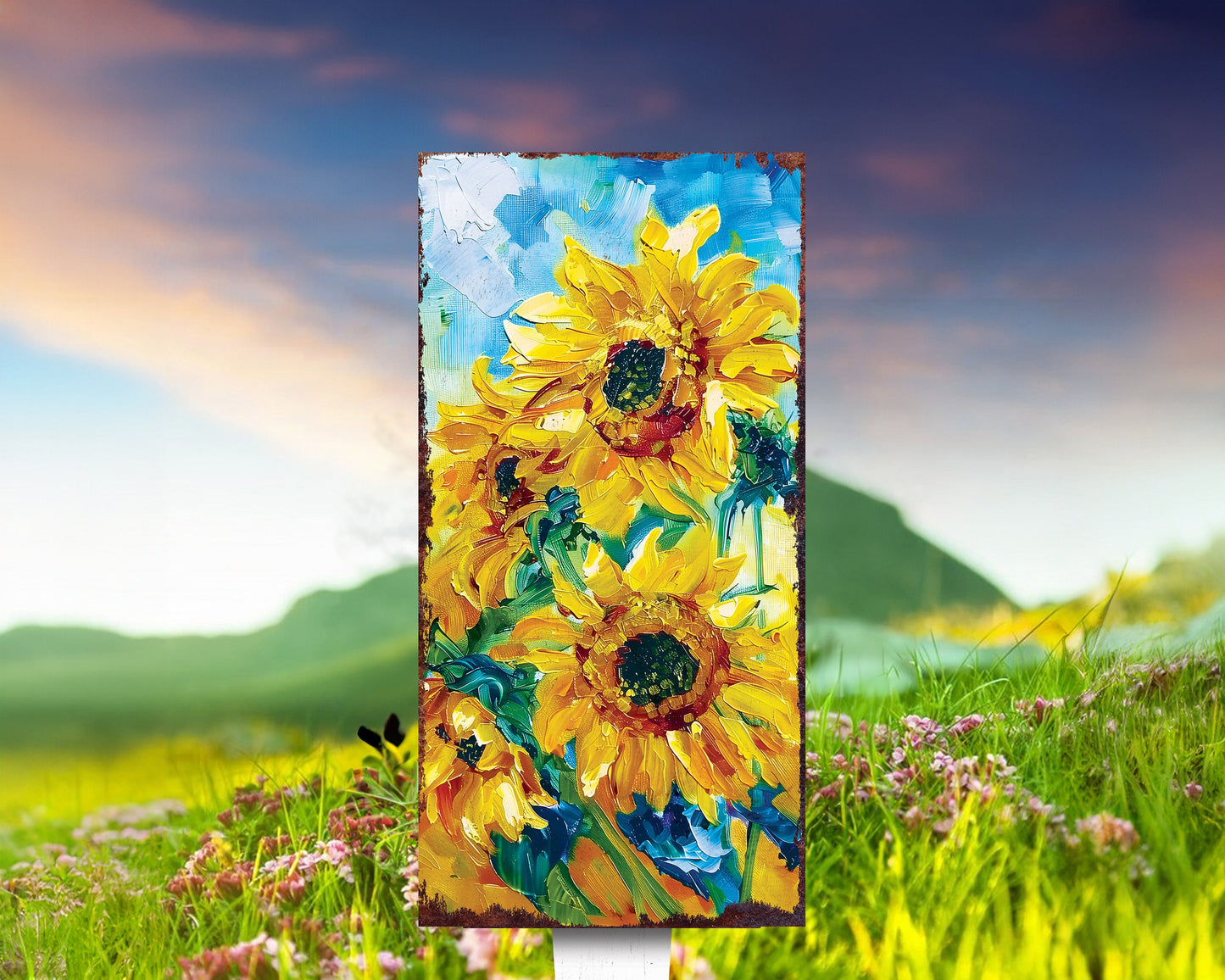 30in Summer Garden Stake - Oil Paint Style Sunflower Decor | Great for Outdoor Decor, Yard Art, and Garden Decoration