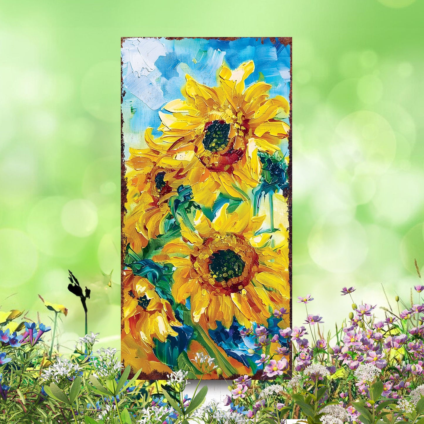 30in Summer Garden Stake - Oil Paint Style Sunflower Decor | Great for Outdoor Decor, Yard Art, and Garden Decoration