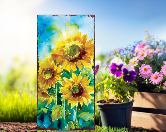 30in Summer Garden Stake | Watercolor Style Sunflower Decor - Made in USA - Ideal for Outdoor, Yard, and Garden Decoration