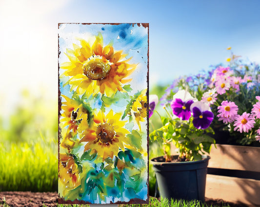 30in Summer Garden Stake | Watercolor Style Sunflower Decor - Made in USA - Ideal for Outdoor, Yard, and Garden Decor