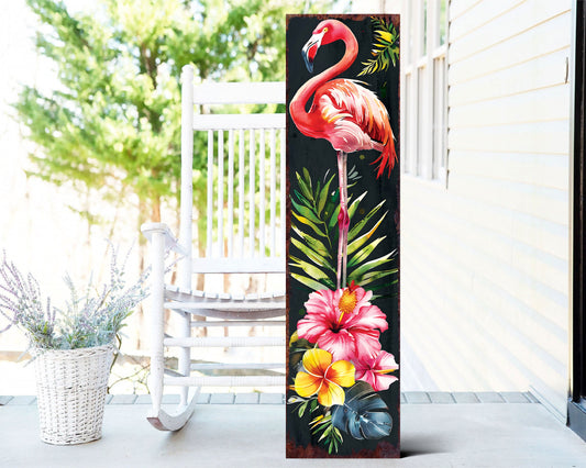 36in Summer Tropical Watercolor Flamingo Porch Sign - Outdoor Entryway - UV Protected & Sealed, Decor for Door, Wall