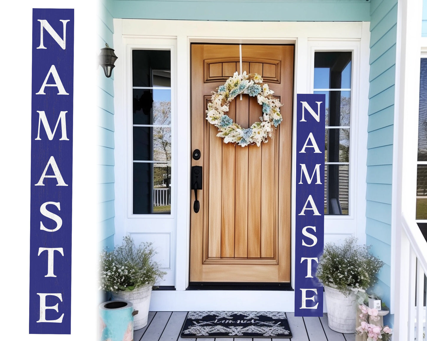 72in Blue Outdoor Namaste Sign - UV Protected, Sealed, Foldable, Portable - Ideal for Front Door and Entryway Decor