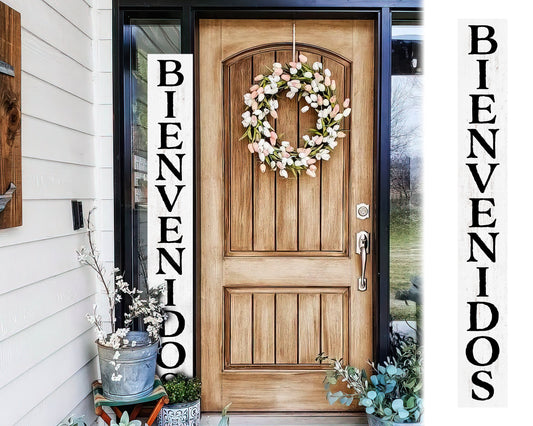 72in White Bienvenido Porch Sign - UV Protected, Sealed, Foldable, Portable - Ideal for Front Door and Entryway Decor