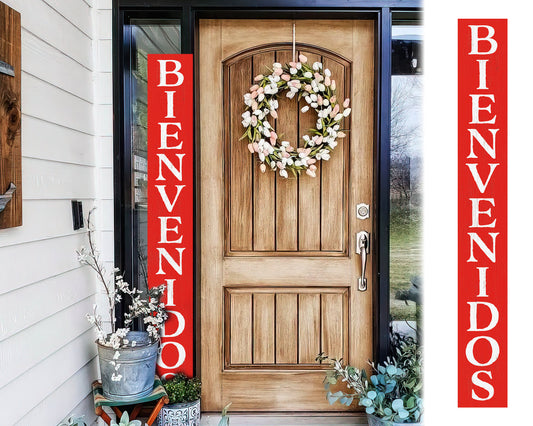 72in Red Bienvenido Porch Sign - UV Protected, Sealed, Foldable, Portable - Perfect for Front Door and Entryway Decor