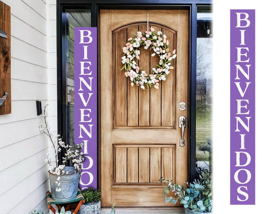 72in Purple Bienvenido Porch Sign - UV Protected, Sealed, Foldable, Portable - Perfect for Front Door and Entryway Decor