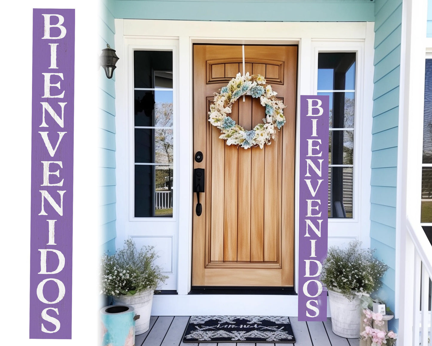 72in Purple Bienvenido Porch Sign - UV Protected, Sealed, Foldable, Portable - Perfect for Front Door and Entryway Decor