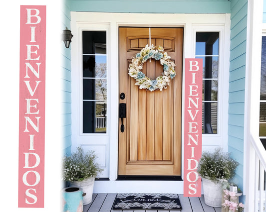 72in Pink Bienvenido Porch Sign - UV Protected, Sealed, Foldable, Portable - Perfect for Front Door and Entryway Decor