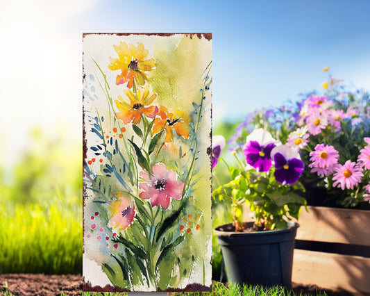 30in Spring Garden Stake | Watercolor Wildflower Decor | Ideal for Outdoor Decor, Yard Art, and Garden Decoration