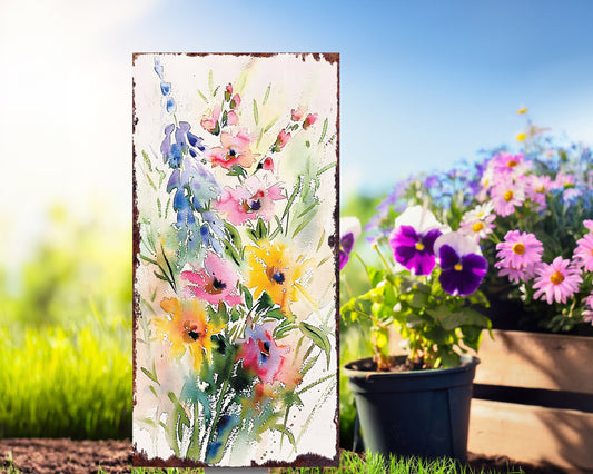 30in Spring Garden Stake | Watercolor Wildflower Decor | Ideal for Outdoor Decor and Yard Sign, Garden Decor