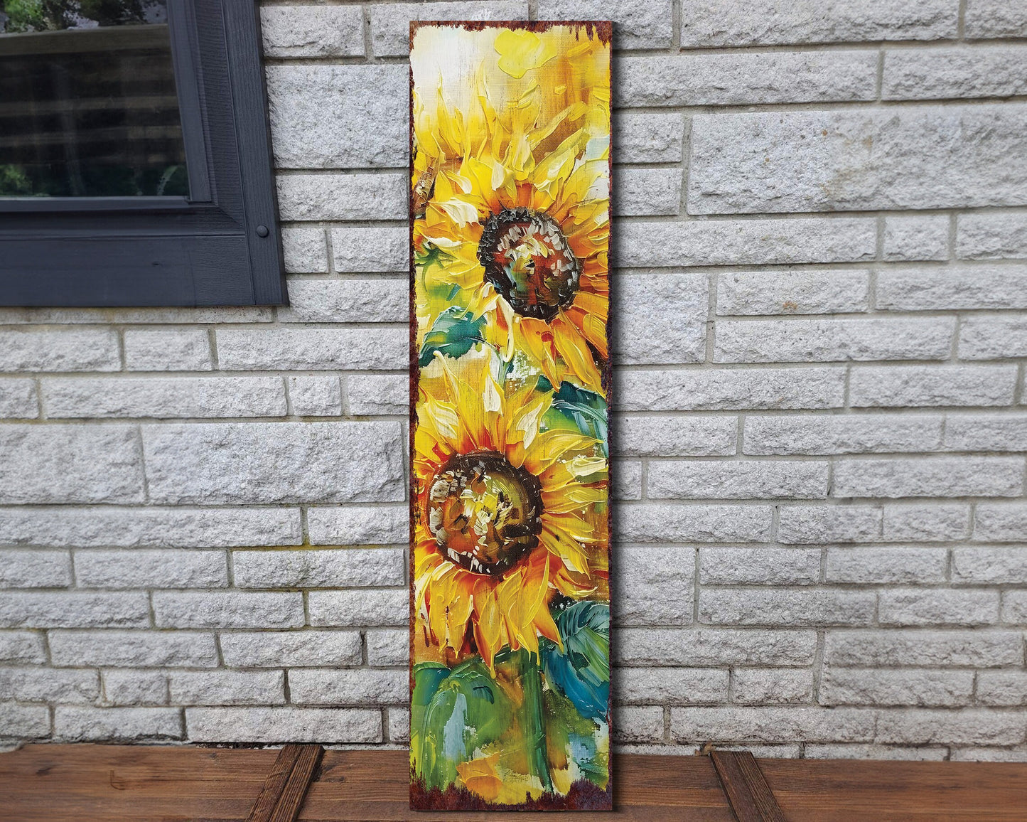 36in Summer Oil Sunflower Wooden Porch Sign | Rustic Farmhouse Decor for Door, Wall, Outdoor Entryway | UV Protected & Sealed