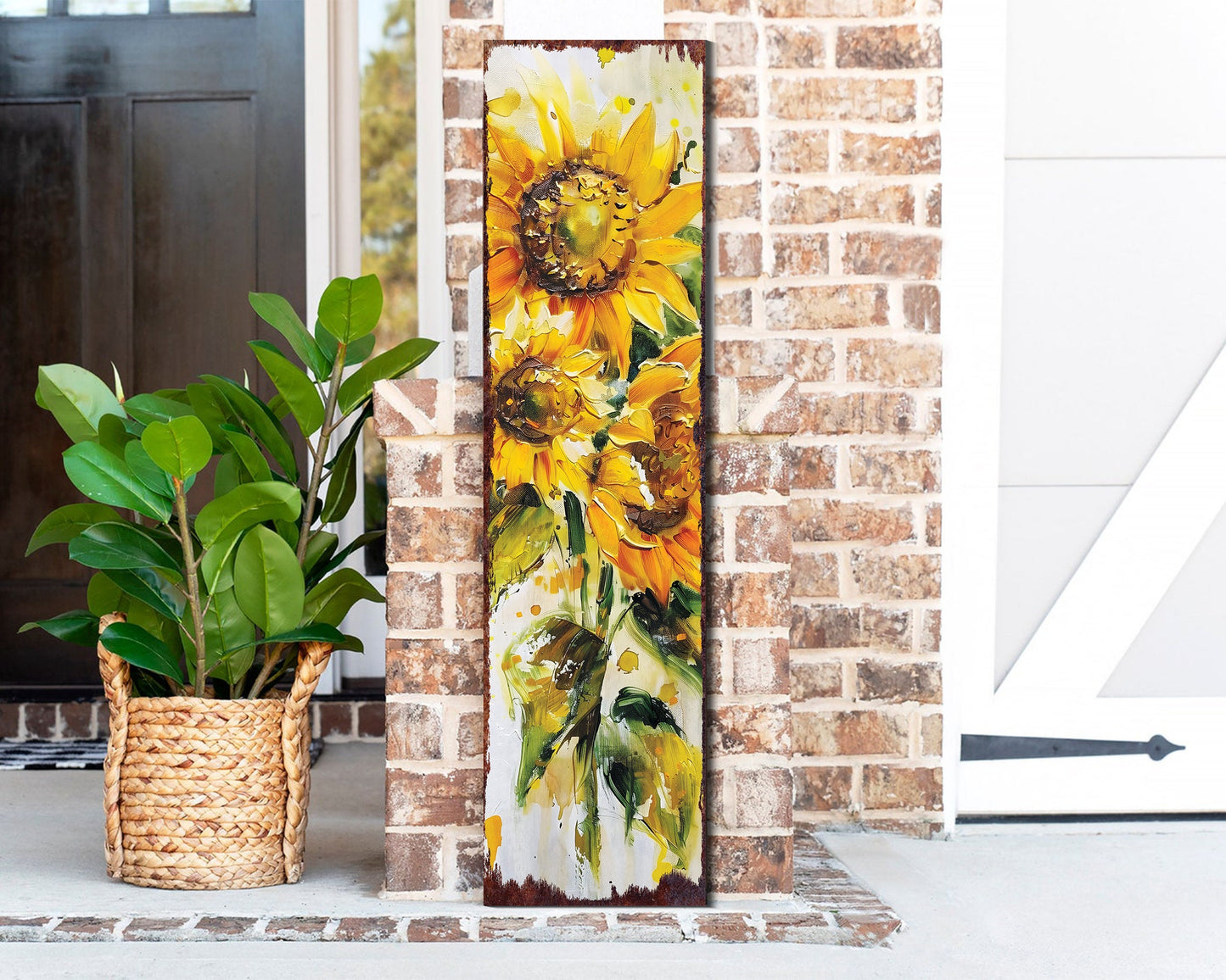 36-inch Summer Oil Sunflower Wooden Porch Sign | Rustic Farmhouse Decor for Door, Wall, Outdoor Entryway Decorative | UV Protected & Sealed