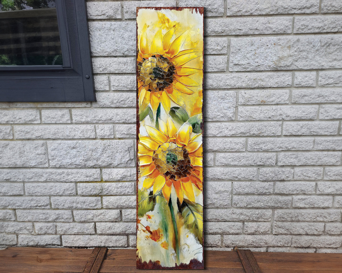 36-inch Summer Oil Sunflower Wooden Porch Sign | Rustic Farmhouse Decor for Door, Wall, Outdoor Entryway Decor | UV Protected & Sealed