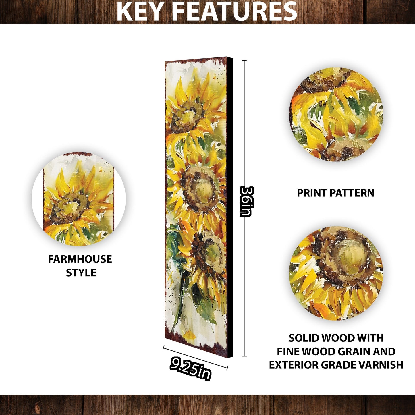 36-inch Summer Oil Sunflower Wooden Porch Sign | Rustic Farmhouse Decor for Door, Mantel, Outdoor Entryway Foyer | UV Protected & Sealed