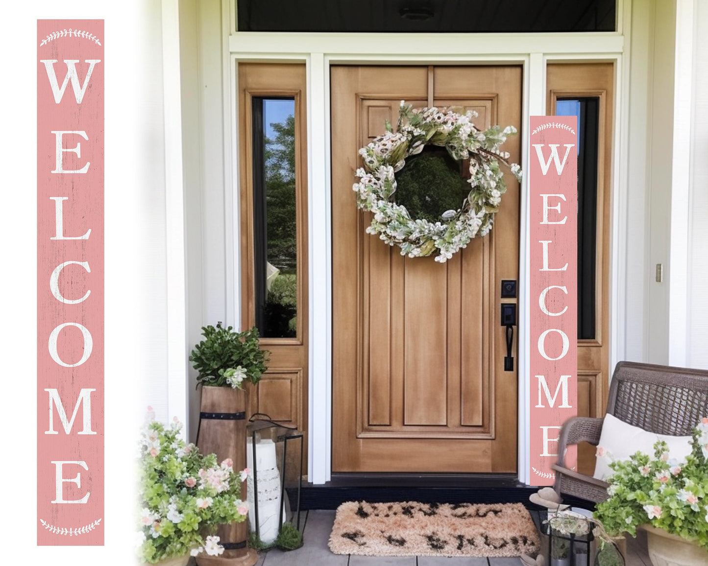 72in Pink Outdoor Welcome Sign | Rustic Tall Welcome Sign | Front Door, Wall, Entryway Decor | Foldable and Portable | UV Protected & Sealed