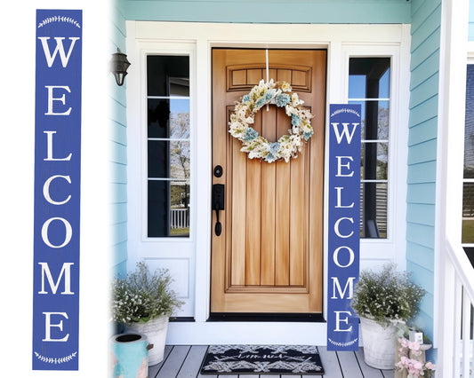 72in Navy Outdoor Welcome Sign | Rustic Sign | Front Door, Entryway Decor | Foldable, Portable | UV Protected & Sealed